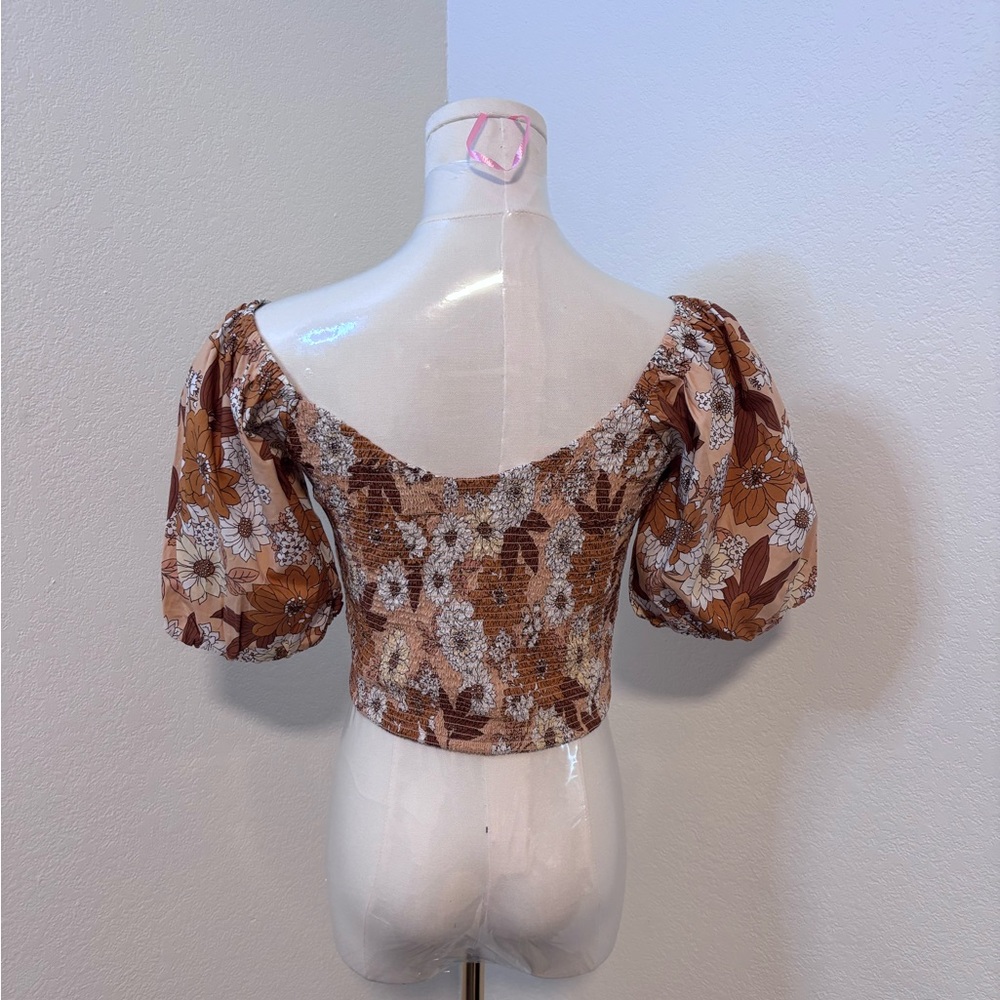 J. Crew Puff Sleeve Organic Zinnia Floral Cotton Crop Top Size XS NWT - Picture 2 of 7